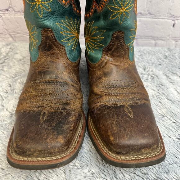 Laredo Cheyenne Western Boots Teal Yellow Leather Cowgirl Farm Size 7M - Picture 5 of 14